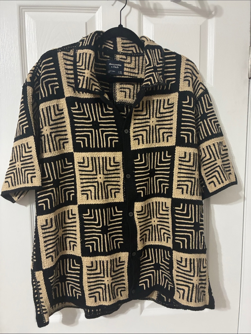 Abercrombie & Fitch Men's Black & Cream Geometric Knit Shirt Jacket XXL